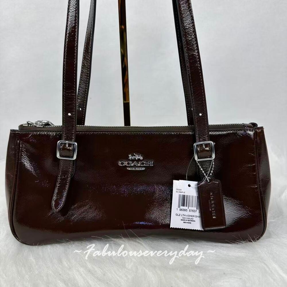 Coach Asher Shoulder Bag In Glazed Leather/Silver/Maple CBJ05 NWT